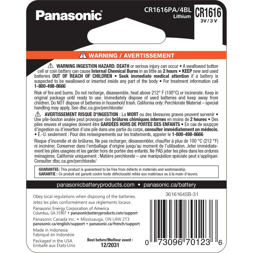 Panasonic CR1616 Lithium 3 Volt Coin Cell Batteries Exp 12/30/31 4 Packs Of 4 - Picture 4 of 5